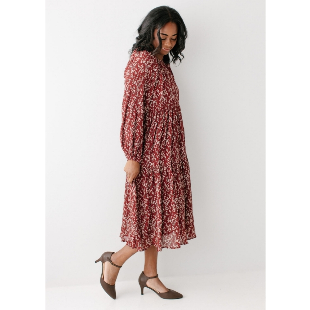 Hayden Red Ditsy Floral Pleated Midi Dress 1X